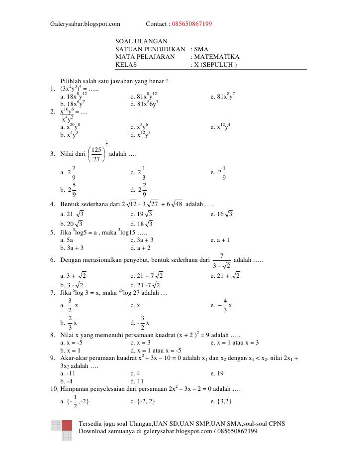 100 soal matematika sma kelas x semester 2 100 soal matematika sma kelas x semester 2