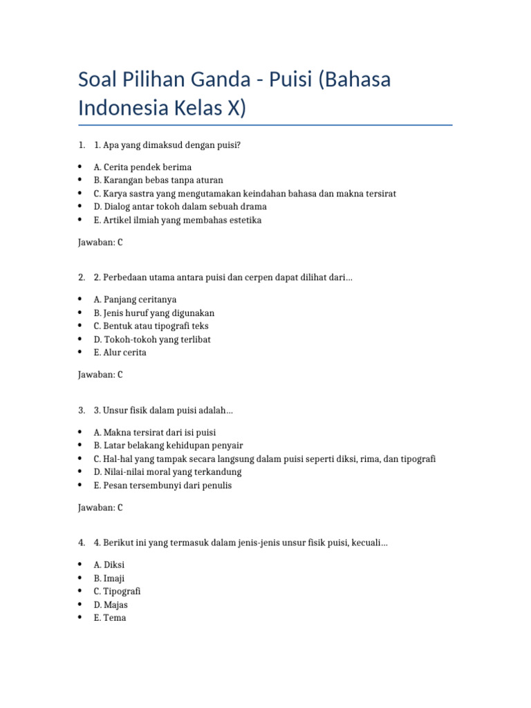 Soal Pilihan Ganda Puisi Kelas X PDF