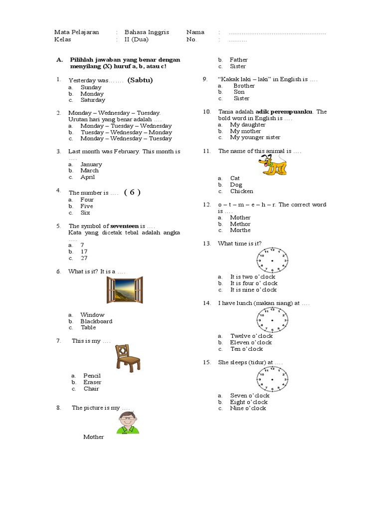 Contoh Soal Bahasa Inggris Kelas 1 Sd Dalchaebi