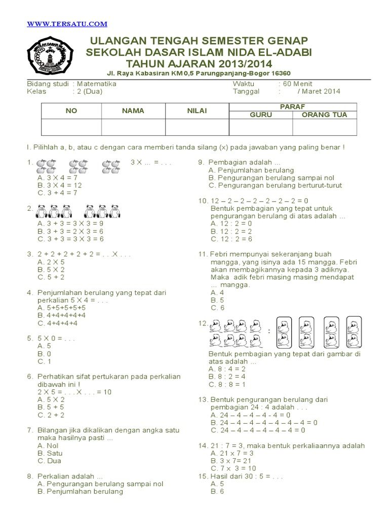 7 Rahasia Nilai Sempurna Soal UAS Matematika Kelas 2 Semester 2 yang Jarang Diketahui