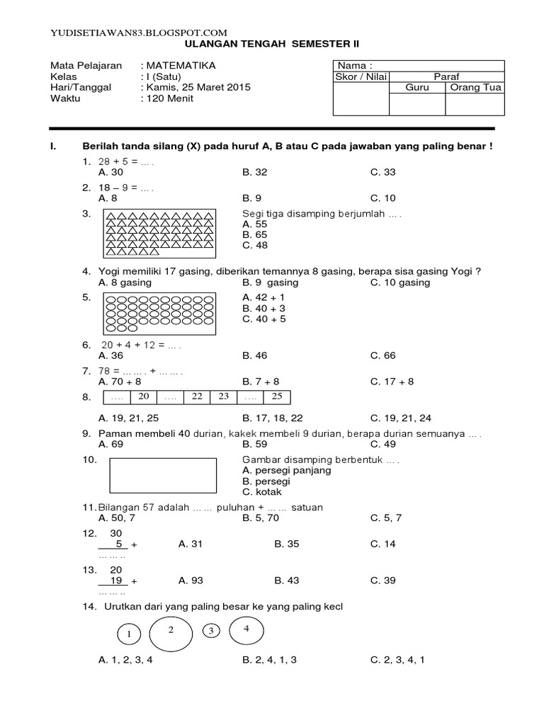 7 Rahasia Nilai Sempurna dengan Latihan Soal Matematika Kelas 1 SD Semester 2 Terbaru 7 Rahasia Nilai Sempurna dengan Latihan Soal Matematika Kelas 1 SD Semester 2 Terbaru