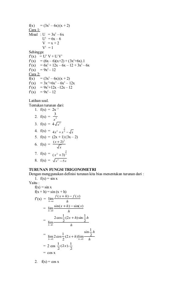 Rahasia Lulus Ujian dengan 1000 soal matematika kelas 11 semester 2 tentang turunan fungsi Rahasia Lulus Ujian dengan 1000 soal matematika kelas 11 semester 2 tentang turunan fungsi